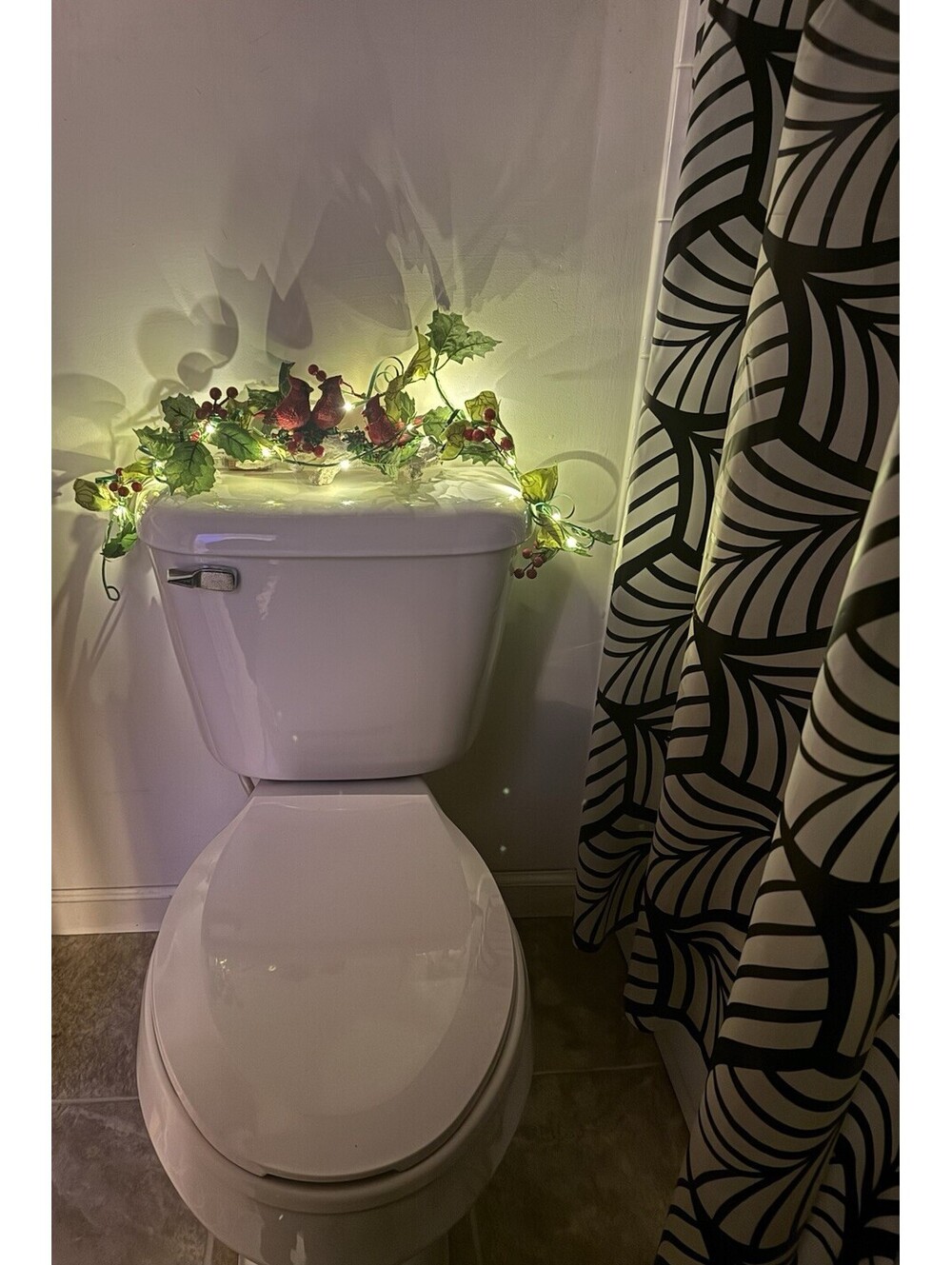 Lighted Holiday Garland with Cardinals & Berries – Bathroom / Home Decor